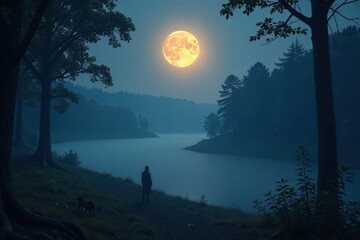 Softly glowing moonstone amidst misty forest foliage, fog, serene