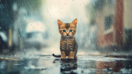 Obraz premium cute sad wet kitten