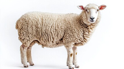 Fototapeta premium Close-up of a Fluffy Sheep in a White Background