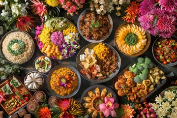 Fototapeta premium A delightful array of traditional foods creates a festive carnival holiday feast, celebrating culture and culinary artistry