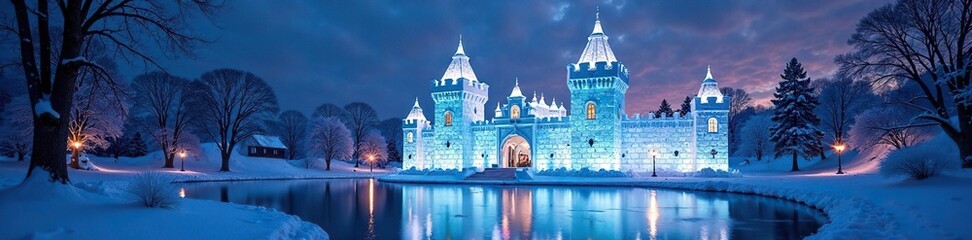 Naklejka premium The Detroit Zoo's historic castle transformed into a shimmering ice palace, royal oak, frozen