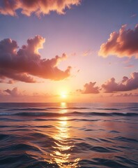 Fototapeta premium The ocean's vast expanse meets the sky during a breathtaking sunset with soft colors, soft colors, sunset