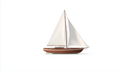 Fototapeta premium Sailing into Serenity: A classic sailboat with crisp white sails and a rich mahogany hull glides gracefully on the water, evoking a sense of peace and freedom. 