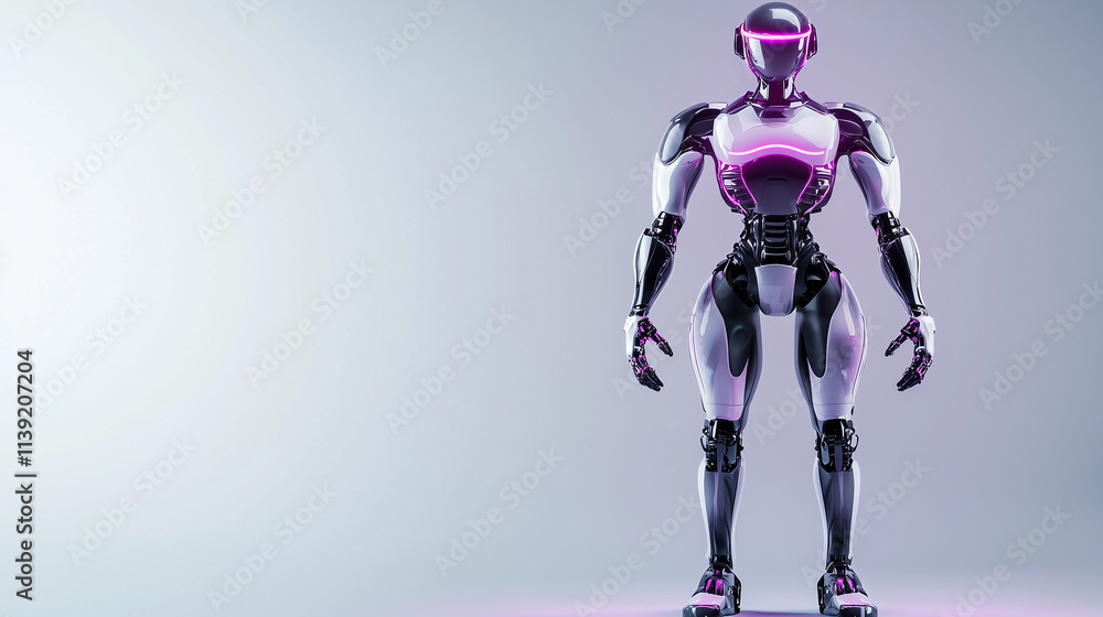 Poster futuristic android: a sleek, humanoid robot stands tall with glowing neon accents, embodying the cut