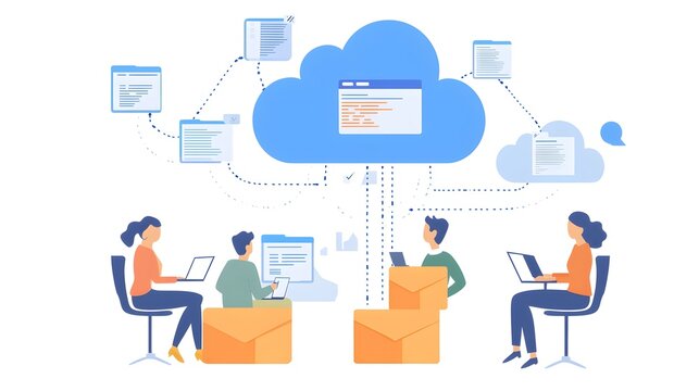 A group of remote workers strategizing on a project using shared cloud documents