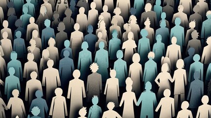 Obraz premium Paper-cut style illustration of a diverse crowd, vibrant colors,