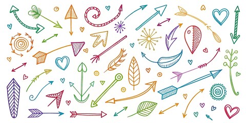 Hand Drawn Doodle Arrow Signs Isolated on White Background - Creative Directional Symbols for Graphic Design, Marketing, and Art Projects