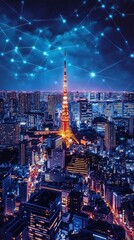 Fototapeta premium Smart City Landscape of Tokyo Blending Digital Innovations and Community Ties