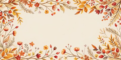 Autumnal Floral Frame with Blank Center for Design Projects