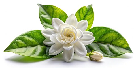 Obraz premium Jasminum Sambac Flower on Transparent Background - High Depth of Field, Beautiful White Blooms, Tropical Flora, Nature's Beauty, Floral Design, Aromatic Plant, Exotic Blossoms, Botanical Art
