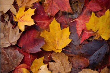 Fototapeta premium Vibrant Autumn Leaves on Dark Background with Peaceful Serene Mood