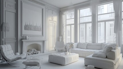 Serene White Living Room: A Minimalist Interior Design