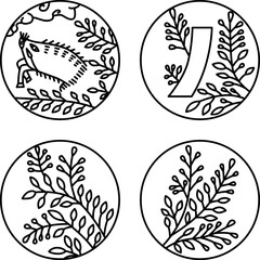 7月のシンプル円形花札アイコンセット