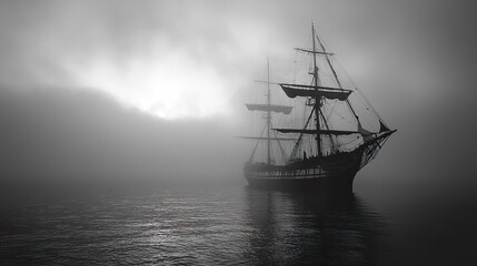 Ghost Ship in the Fog: A Monochromatic Maritime Mystery