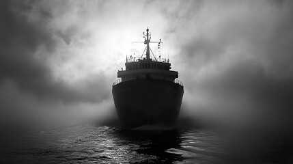 Ship in the Fog: A Black and White Maritime Scene