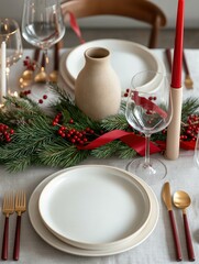 Festive dinner table setting cozy home holiday vibes close-up celebration