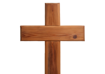 Wooden cross isolated on a transparent or white background