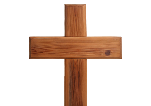 Wooden cross isolated on a transparent or white background