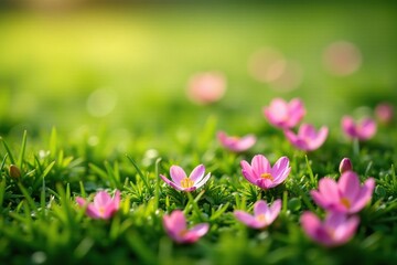 Delicate amapolas petals scattered on a soft, green meadow, grass, flowers, nature
