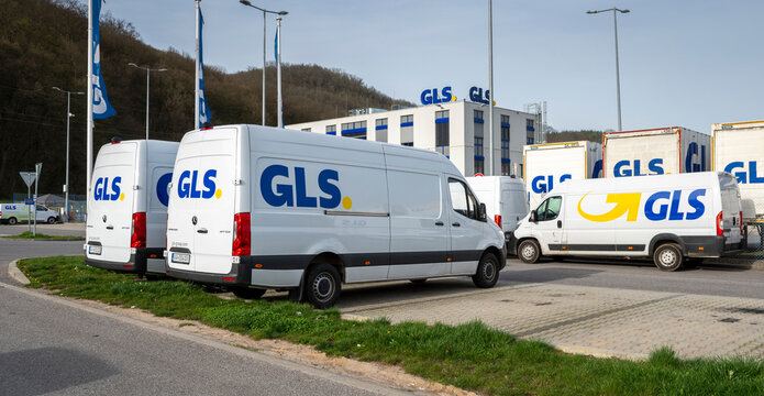 Budca, Slovakia - March, 30, 2024 :  GLS (General Logistics Systems B.V) parcel services delivery vans at the GLS depot in Budca. Slovakia.