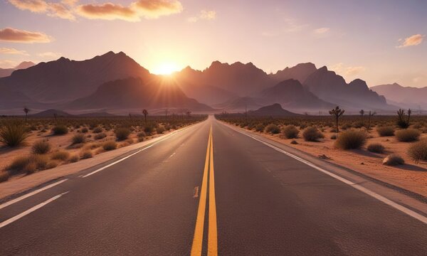 Desert Highway at sunset with mountains in the background, highway, auopista torreon coahuila