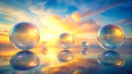 Serene Sunset Reflection Spheres of Light on Calm Waters