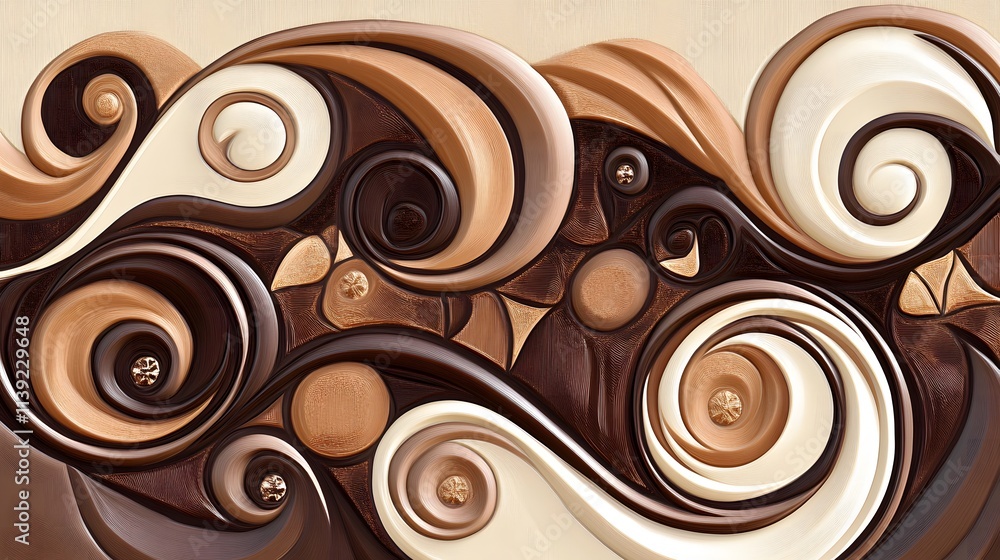 Poster abstract swirls of earthy tones showcasing intricate patterns and textures, evoking a sense of movem