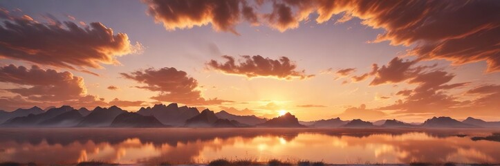 Obraz premium Serene sunset with wispy clouds reflecting warm golden light, beautiful, sunset, sky