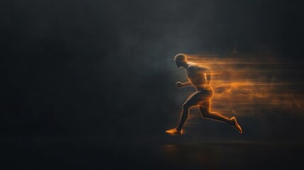 A dynamic figure running, depicted with a glowing effect to convey speed and motion.