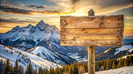 Naklejka premium Blank Wooden Signpost Against a Stunning Mountain Sunset
