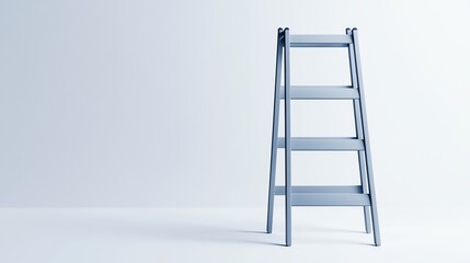 A silver step ladder stands against a plain background, symbolizing elevation, access, and workspace utility.