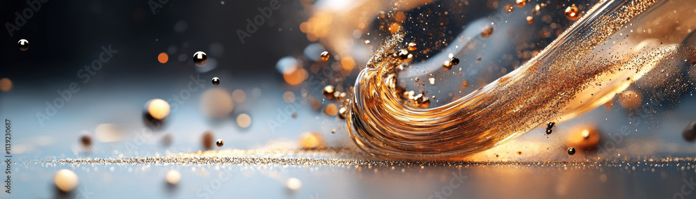Poster dynamic flow of liquid art studio setting abstract visual dark background close-up perspective creat