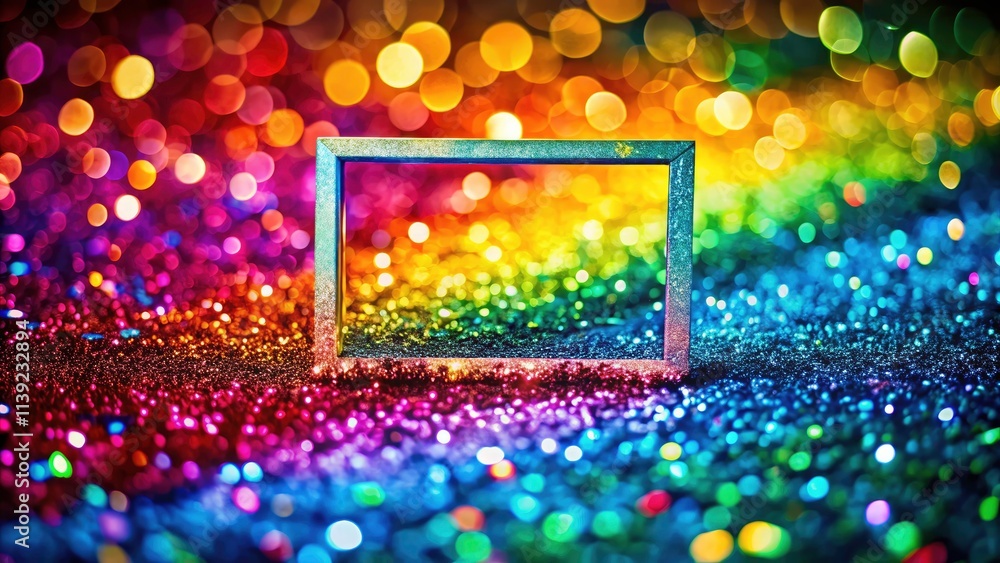 Aufkleber vibrant rainbow glitter background with horizontal stripes in a square frame for creative design and