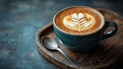 Savoring artisan coffee close-up culinary delight in a cozy  with intricate latte art and warm atmosphere