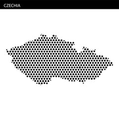 Detailed hexagonal dotted map representation of Czechia highlighting geographical features