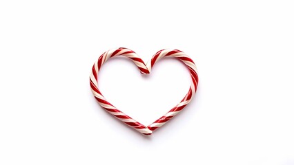 Christmas red white candy cane forming heart shape isolated on white background - feeling warm and happy with love on holday Christmas season - Chrismtmas design elements for seasonal festive content