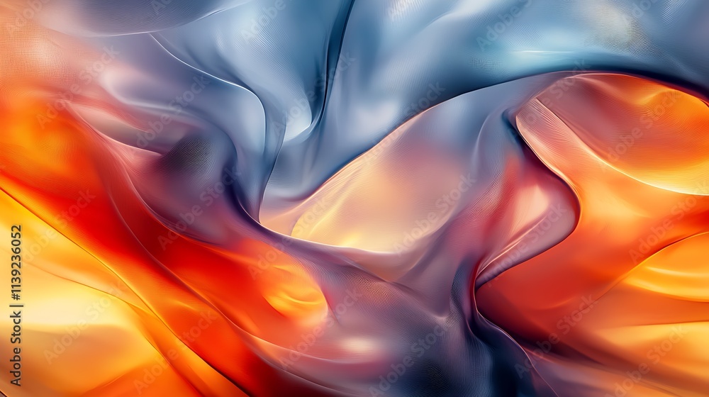 Aufkleber Vibrant fluid art with fiery orange and blue swirling patterns creating dynamic movement : Generative AI
