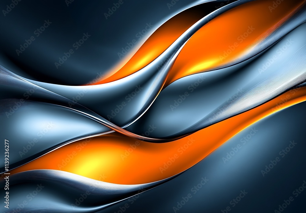 Poster Dynamic Abstract Metallic Waves in Orange and Gray Tones Symbolizing Movement : Generative AI