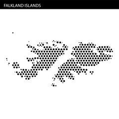 Falkland Islands highlighted on a hexagonal dotted map showcasing geographical features clearly