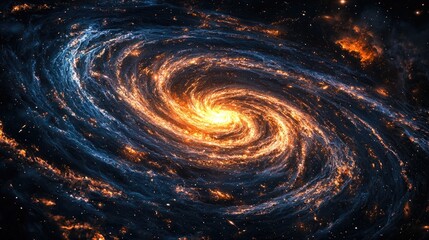 Obraz premium Fiery Spiral Galaxy Swirling Cosmic Dust and Stars