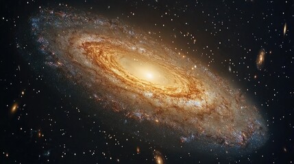 Naklejka premium A majestic spiral galaxy in deep space showcasing vibrant colors and cosmic dust