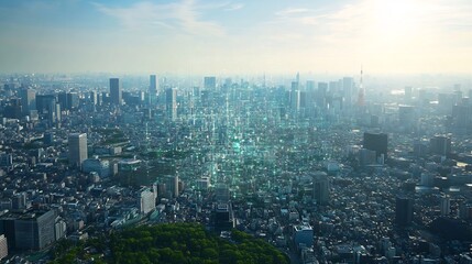 Fototapeta premium Futuristic Smart City Landscape with Digital Community Connections
