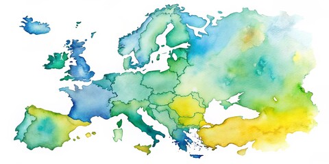 Obraz premium Abstract Watercolor Map of Continental Europe Showing Borders