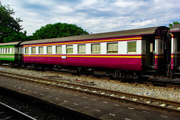 Railway train on the railroad tracks