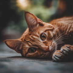 Picture of an orange cat sleeping happily, generative AI illustration
