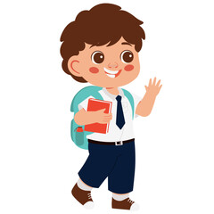 Happy Schoolboy Hold a Books Illustration