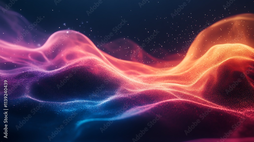 Aufkleber Abstract Wave-Like Digital Art with Neon Gradient Colors and Luminescent Effects : Generative AI