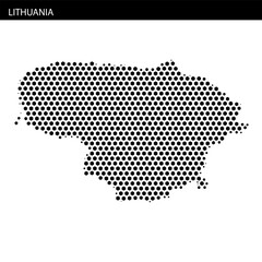 Fototapeta premium Lithuania outlined with a hexagonal dotted pattern showcasing its geographic shape and features