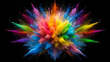 Obraz premium Vibrant Rainbow Powder Explosion on Black Background A Stunning Visual Display of Color and Energy