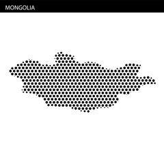 Fototapeta premium Mongolia highlighted on a hexagonal dotted map representation with abstract design elements